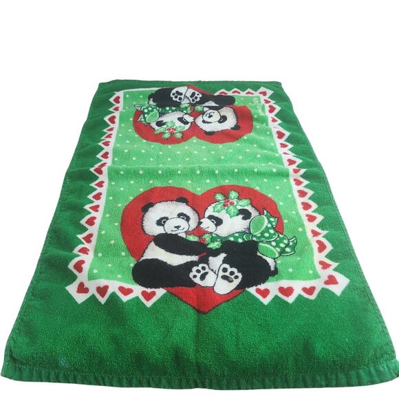 Vintage Panda Heart Green Holly Christmas Hand Towel 25"x16" - Picture 2 of 5